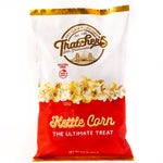 A bag of Kettle Corn Gourmet Popcorn with red and gold packaging, labeled as 'The Ultimate Treat'.