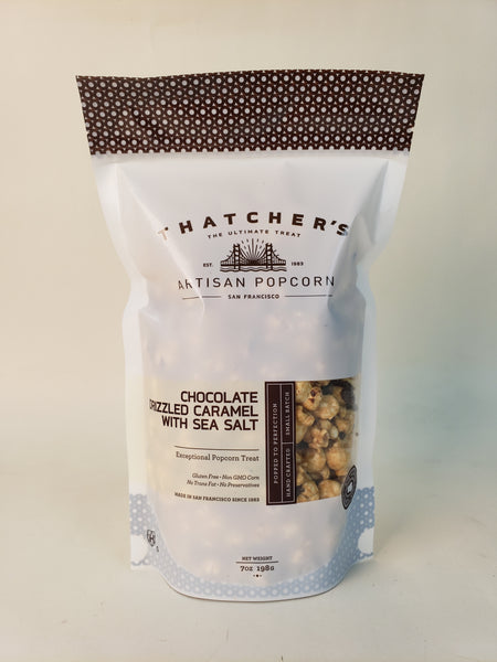 CHOCOLATE DRIZZLED CARAMEL WITH SEA SALT POUCH 7oz GOURMET POPCORN (Heat Sensitive)